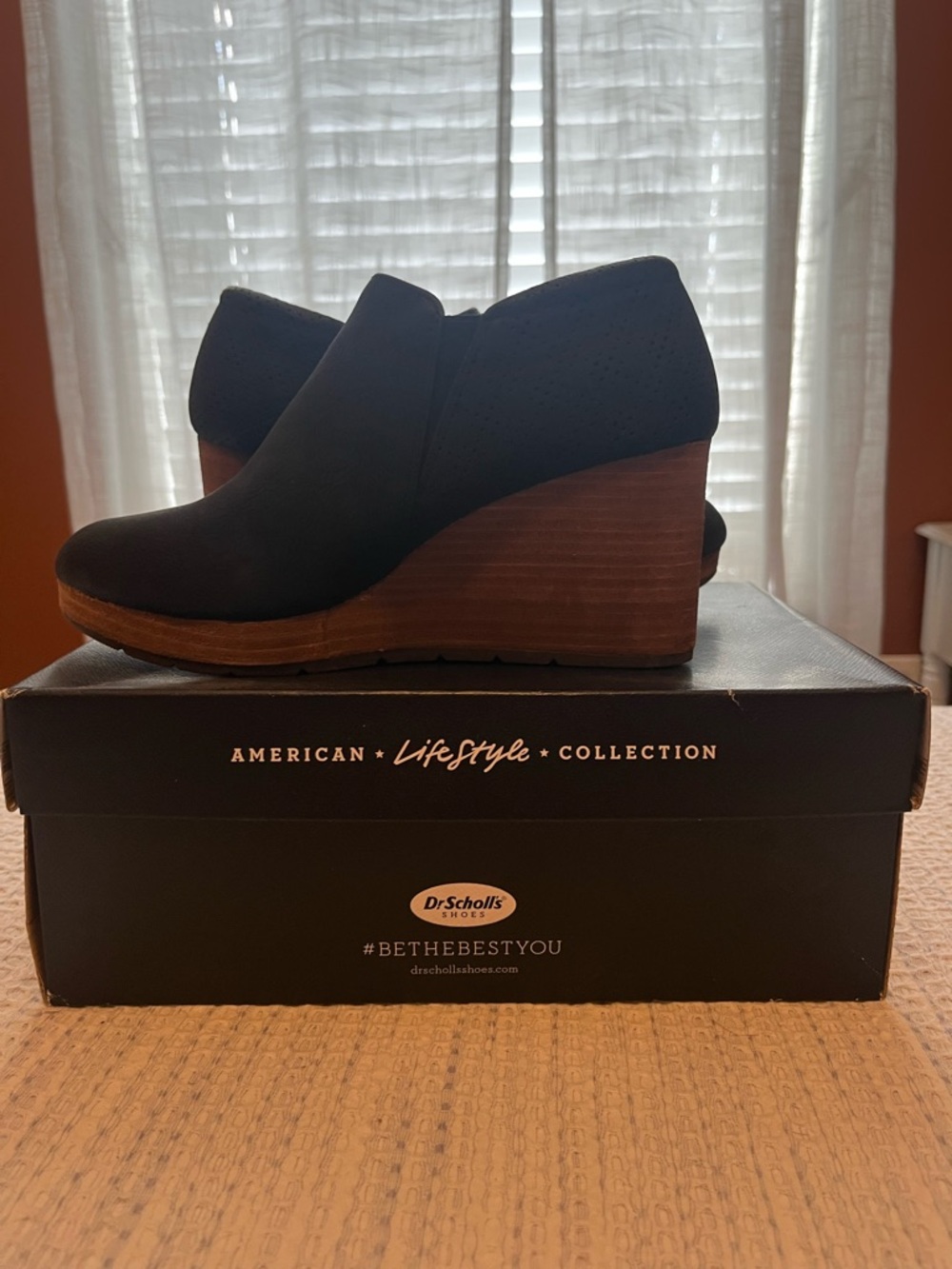 Dr. Scholl's Black Suede-Look Wedge Booties with Wood Platform